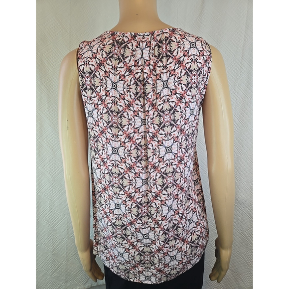Liverpool S Sleeveless V-Neck Blouse Lightweight Printed Coral Gray Top - Picture 7 of 8